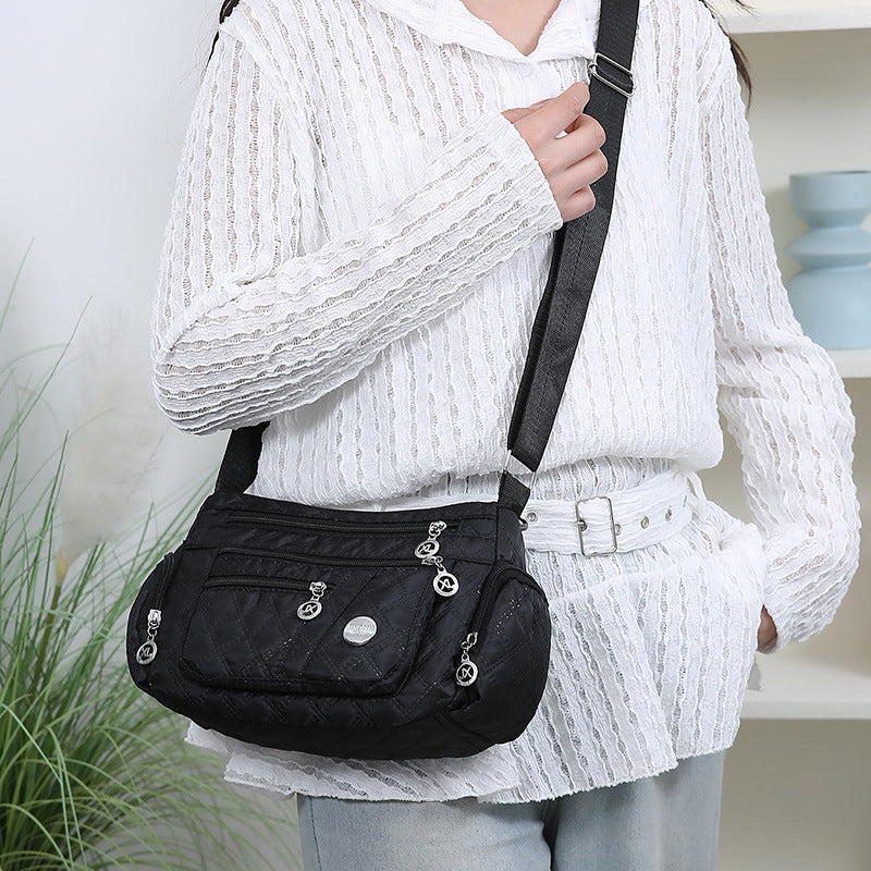 Large-Capacity Quilted Embroidery Thread Simple Shoulder Bag With Three-Layer Storage