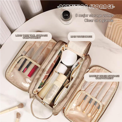Travel Toiletry Bag For Women Men, Large Travel Toiletry Organizer Makeup Bag, Hanging Cosmetic Bag Kit Leather Skin Care Waterproof Shaving Bag