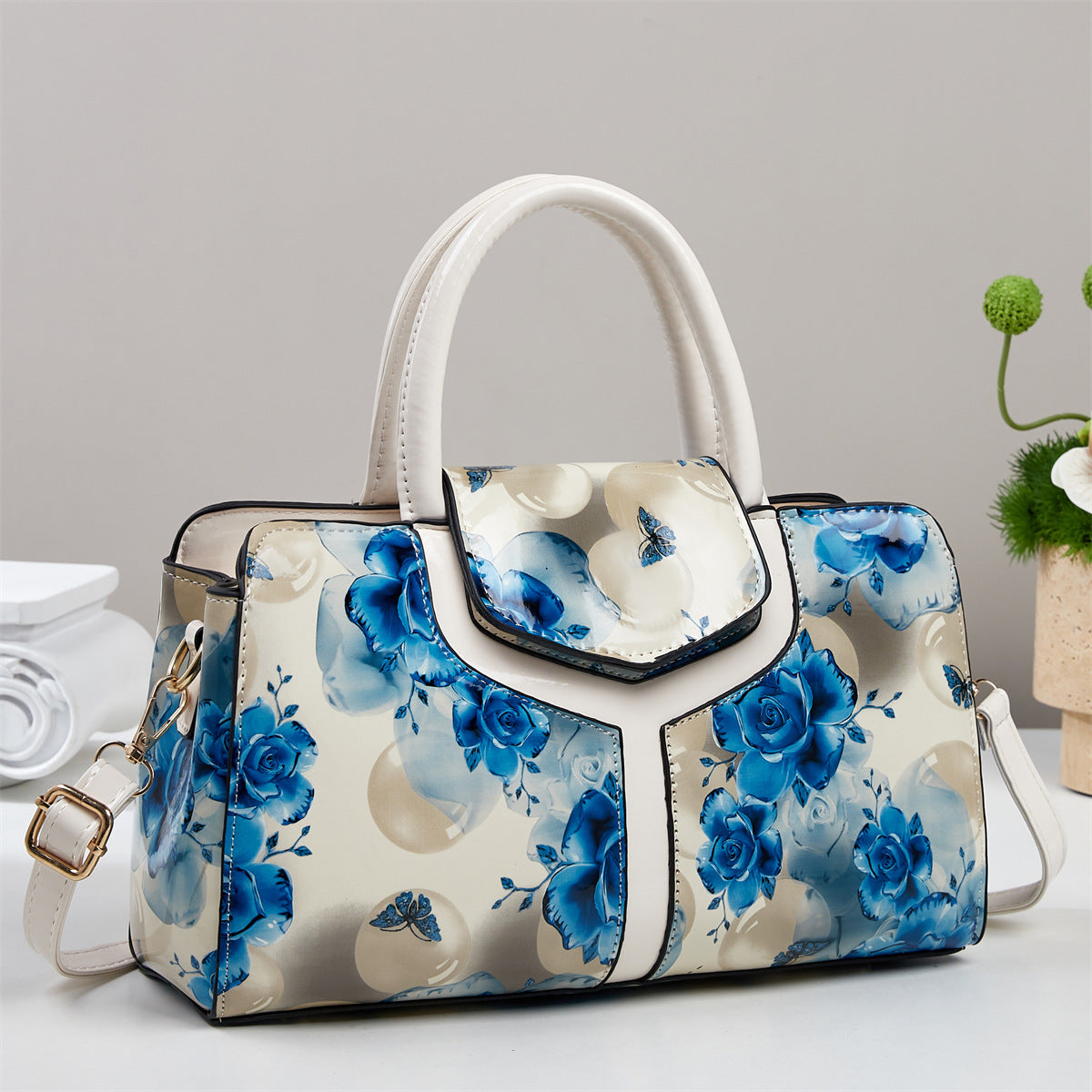 Contrast-color Printed Patchwork Large-capacity Chic Shoulder Bag
