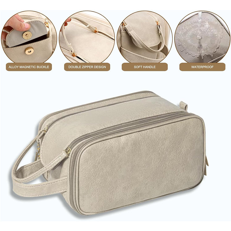 Travel Toiletry Bag For Women Men, Large Travel Toiletry Organizer Makeup Bag, Hanging Cosmetic Bag Kit Leather Skin Care Waterproof Shaving Bag