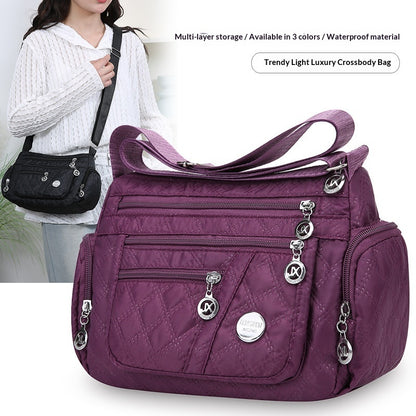 Large-Capacity Quilted Embroidery Thread Simple Shoulder Bag With Three-Layer Storage