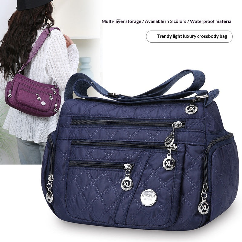 Large-Capacity Quilted Embroidery Thread Simple Shoulder Bag With Three-Layer Storage