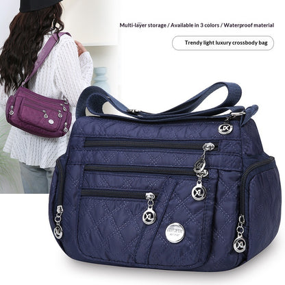 Large-Capacity Quilted Embroidery Thread Simple Shoulder Bag With Three-Layer Storage