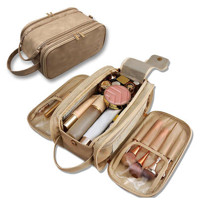 Travel Toiletry Bag For Women Men, Large Travel Toiletry Organizer Makeup Bag, Hanging Cosmetic Bag Kit Leather Skin Care Waterproof Shaving Bag